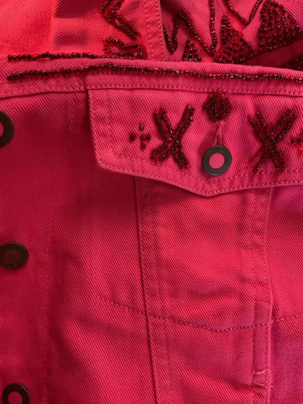 Vintage Carole Little Sport Beaded Denim Jacket Coral Pink Western Petite 2 - Picture 8 of 8